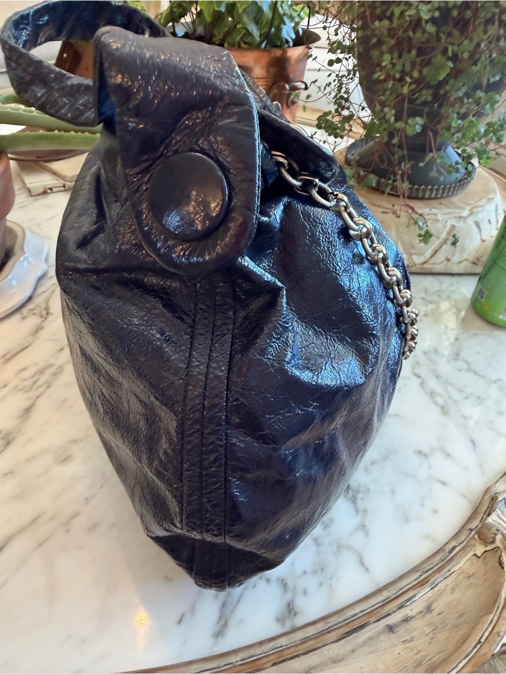Marc Jacobs Navy Patent Leather Shoulder Bag Silver Chain - Picture 2 of 11